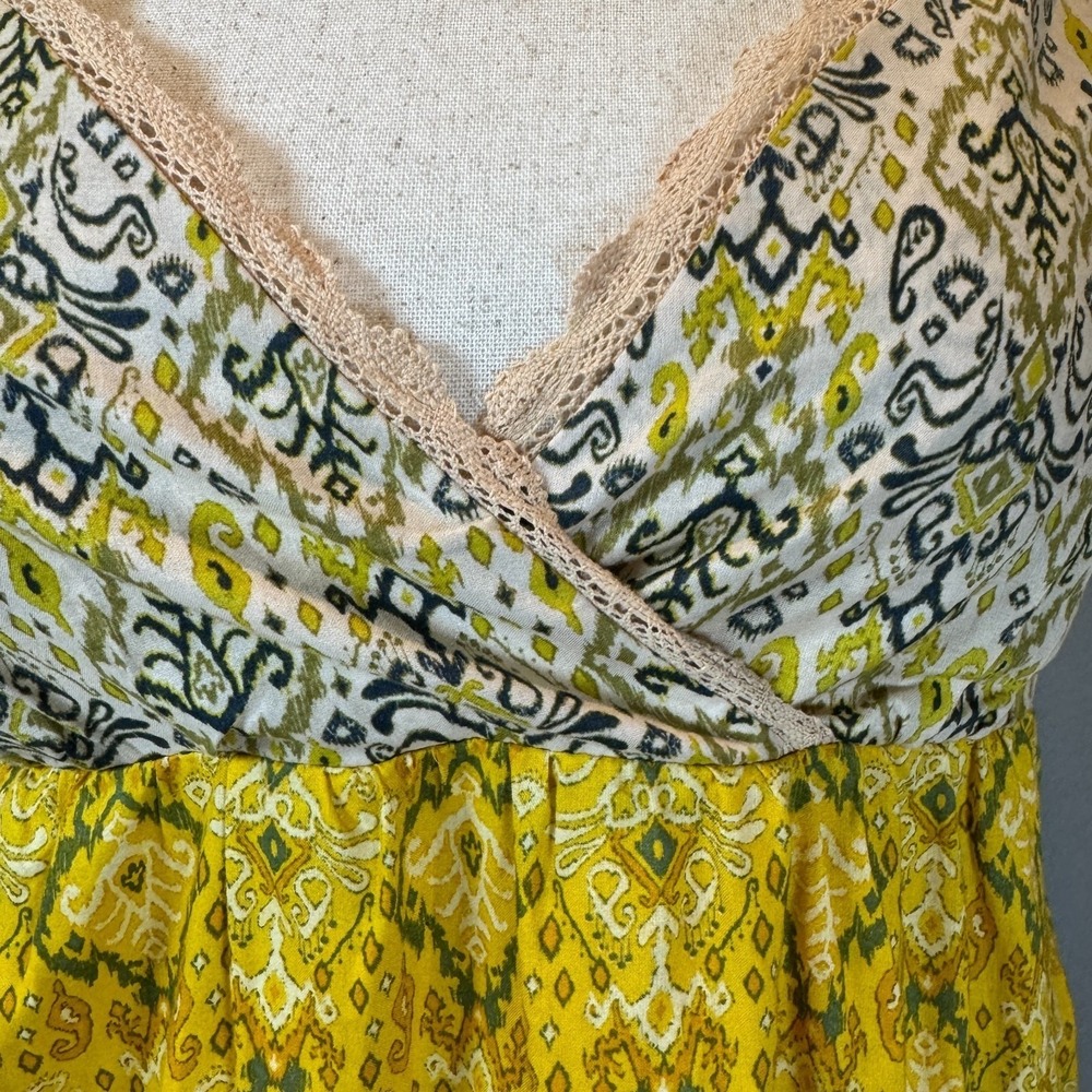 Francesca's 100% Cotton Boho Tiered Babydoll Maxi Dress M Tie Back Pockets - Picture 6 of 15